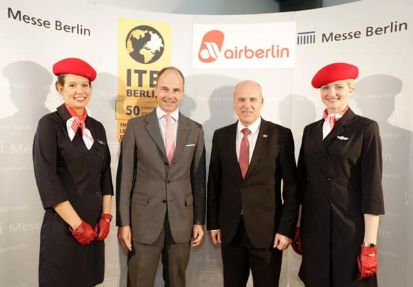 ITB Berlin 2015 - Pressekonferenz „50 Jahre ITB Berlin“ - Dr. Christian Göke, Vorsitzender der Geschäftsführung der Messe Berlin GmbH (mitte links) und Stefan Pichler, CEO, airberlin