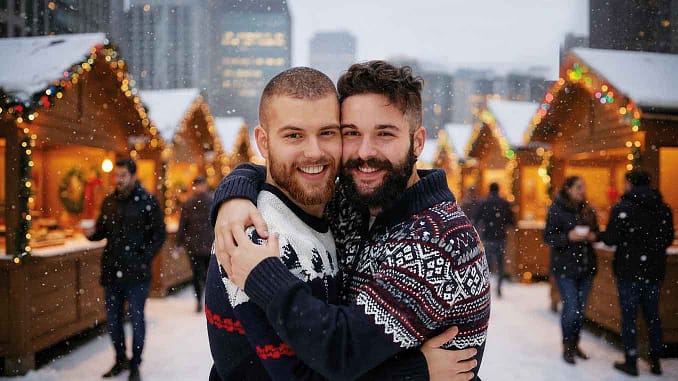 Paar auf Weihnachtsmarkt