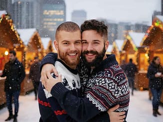 Paar auf Weihnachtsmarkt